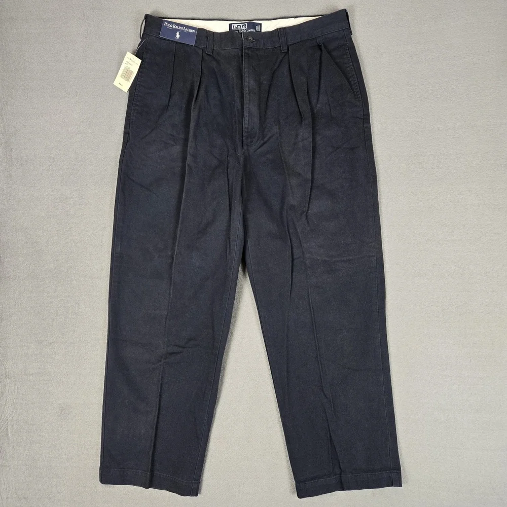 Vintage Polo Ralph Lauren Andrew Pants Mens 36x29 Navy Blue Pleated Classic NWT